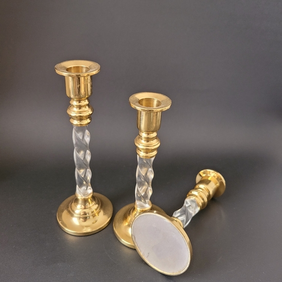 Vintage Brass and Clear Lucite Candle Holders-set of 3 pieces - Picture 10 of 10